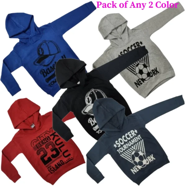 Eye-Catching Kids' Hooded Cotton Sweatshirt with Colorful Prints with pack of 2