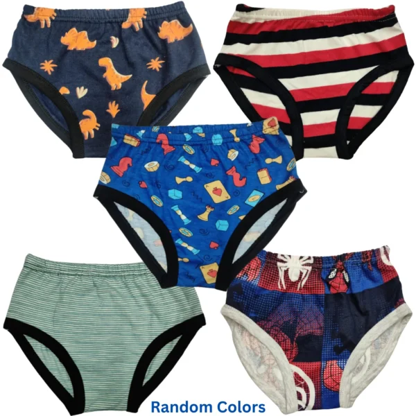 Boys' Durable and Stylish Multi-Color Cotton Briefs with pack of 5 (Random Colors)