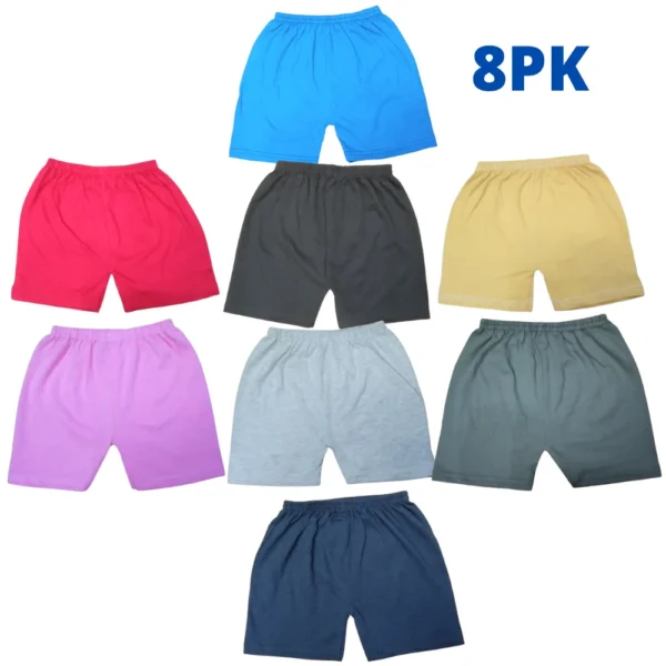 Laksima Kids' Essential Plain Cotton Shorts - Pack of 8 Basics (Random Colors Only)