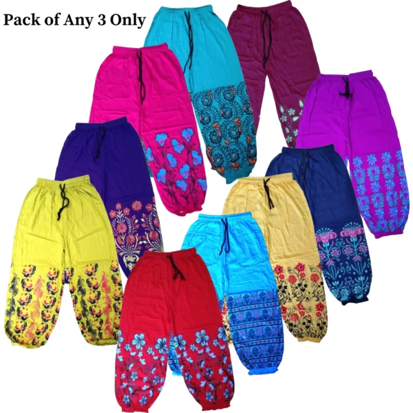 Impressive Multi Colour Flower Printed Girls Fancy Three Fourths Pants Pack of Any 3