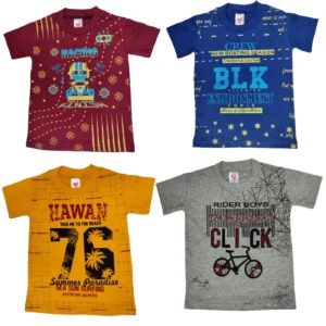 Boys' Trendy Half-Sleeve Cotton T-Shirts with Colorful Prints with Pack of 4