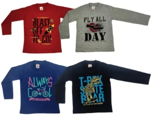 Bold and Bright Boys' Full-Sleeve Multi-Color Printed Cotton T-Shirts with Pack of 4