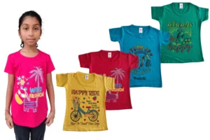 Laksima Fun and Bright Girls' Multicolor Cotton T-Shirt Set - Pack of 4