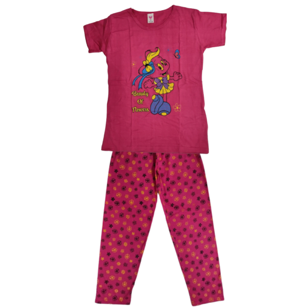 Laksima Girls' Cozy Cotton Nightwear Set: T-Shirt and Pants with Multi-Color Prints - Image 3