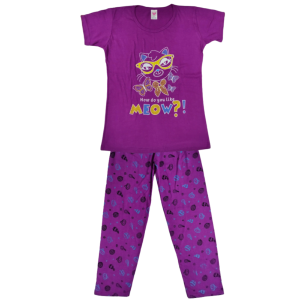 Laksima Girls' Cozy Cotton Nightwear Set: T-Shirt and Pants with Multi-Color Prints - Image 2