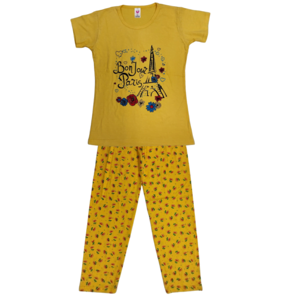 Laksima Girls' Cozy Cotton Nightwear Set: T-Shirt and Pants with Multi-Color Prints