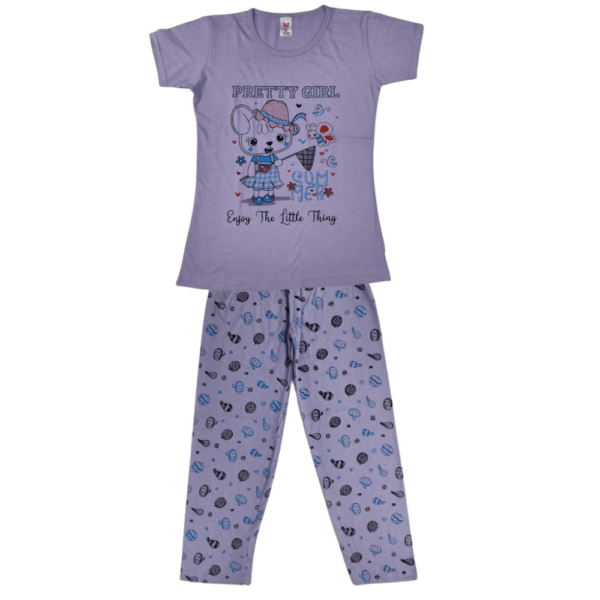 Laksima Girls' Cozy Cotton Nightwear Set: T-Shirt and Pants with Multi-Color Prints - Image 7