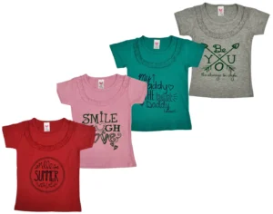 Laksima Girls' Enchanting Multicolor Cotton T-Shirts - Pack of 4 with Fancy Frill, Ages 6 Months to 5 Years