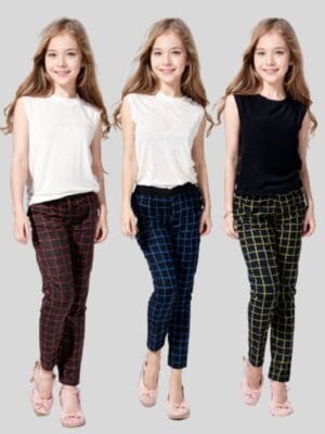 Laksima Girls' Stretchable All-Over Print Lycra Track Pants - Pack of 3