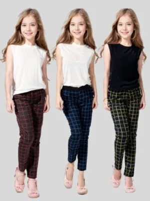Laksima Girls' Stretchable All-Over Print Lycra Track Pants - Pack of 3