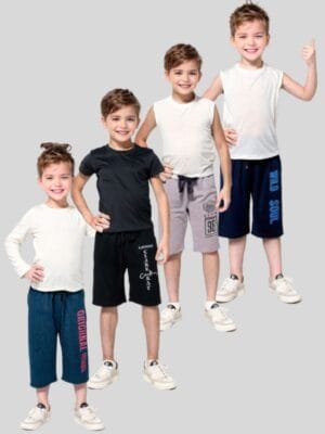 Colorful Comfort: Laksima Boys' Cotton 3/4 Pants - Pack of 4