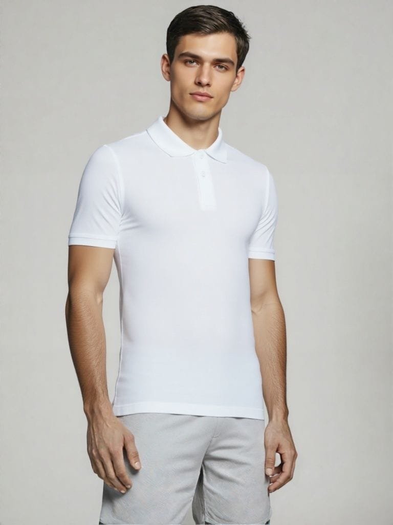 Laksima's Crisp White Polo T-Shirt with Cuffed Sleeves - Image 4