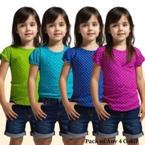 Laksima Vibrant Girls' All-Over Printed Cotton T-Shirts - Pack of 4