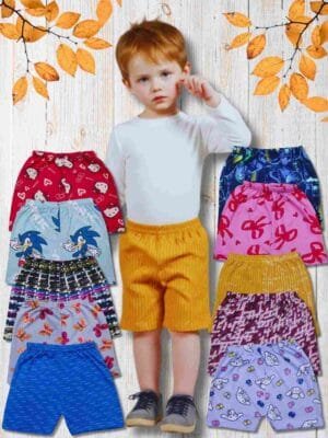 Laksima Kids' Vibrant Cotton Shorts Collection - Pack of 10 Multi-Color Prints (Random Colors)