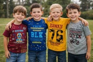 Boys' Trendy Half-Sleeve Cotton T-Shirts with Colorful Prints with Pack of 4