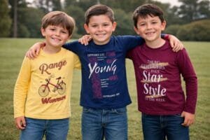 Bold and Bright Boys' Full-Sleeve Multi-Color Printed Cotton T-Shirts with Pack of 3