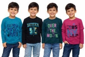 Bold and Bright Boys' Full-Sleeve Multi-Color Printed Cotton T-Shirts with Pack of 4