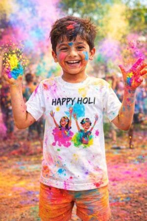 Playful Holi Festival's Pure White Cotton Round Neck T-Shirt for Boys (5 Months to 16 Years) Holi Tshirt