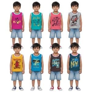 Rainbow Radiance: Laksima Cotton Multi-Color Sleeveless T-Shirts with Pack of 4