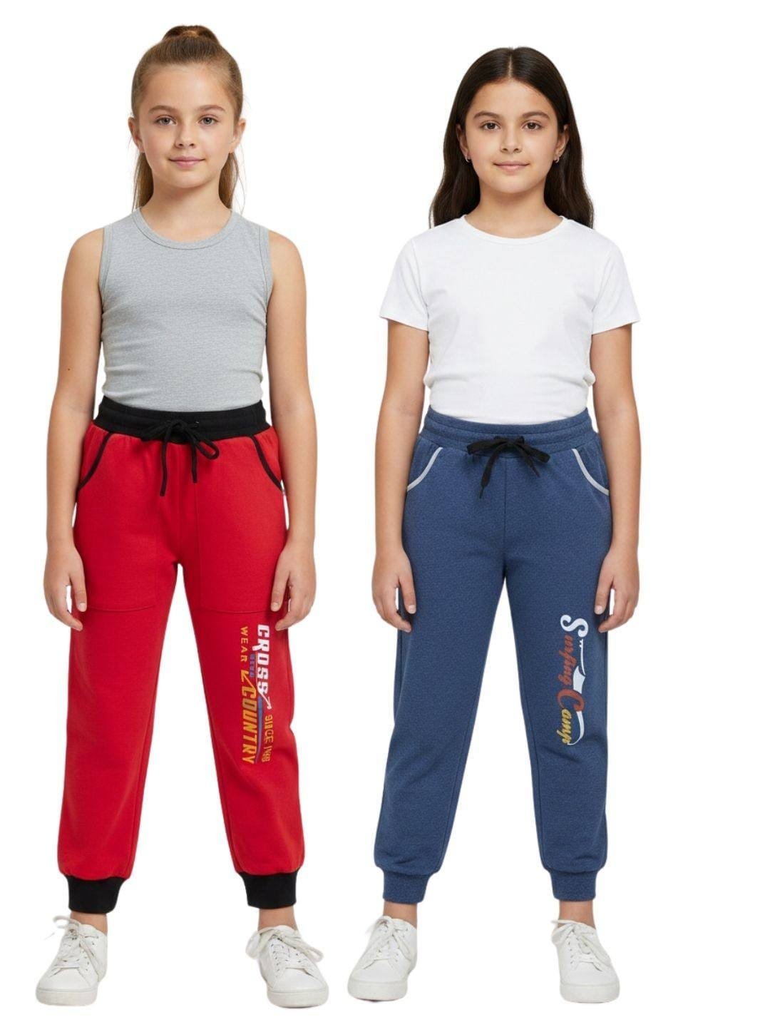 Laksima's Girls Multi Color PlainTrack Pants with Pack 2 (Red Blue)