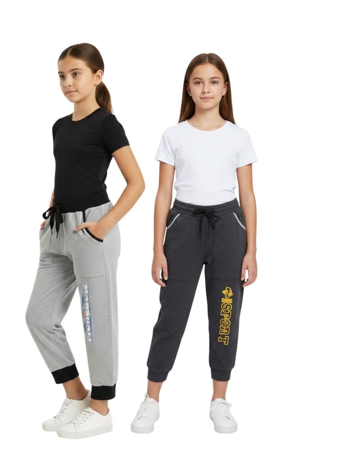 Laksima's Girls Multi Prints PlainTrack Pants with Pack 2 (Grey Navy)